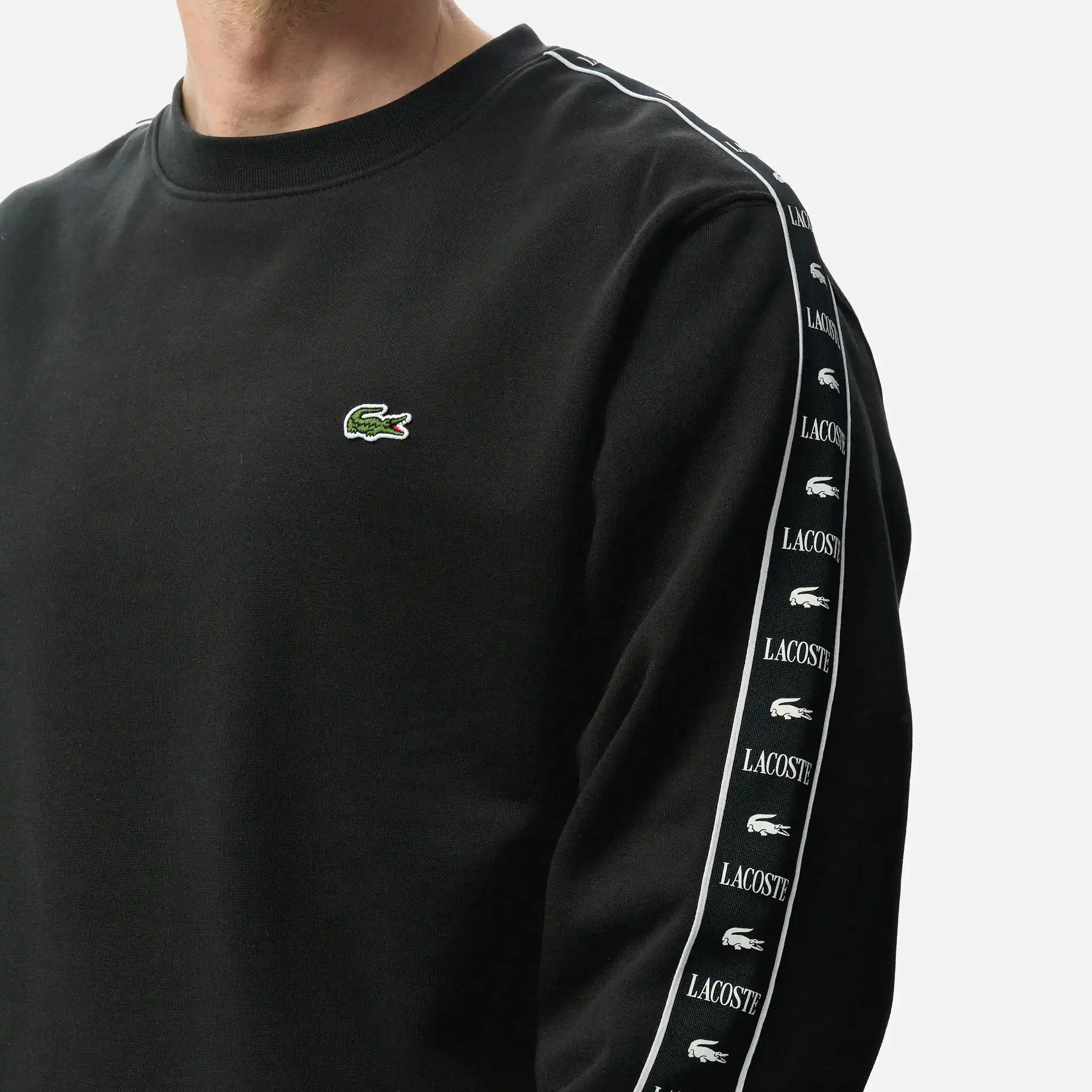 Lacoste Logo Stripe Sleeve Sweatshirt Black