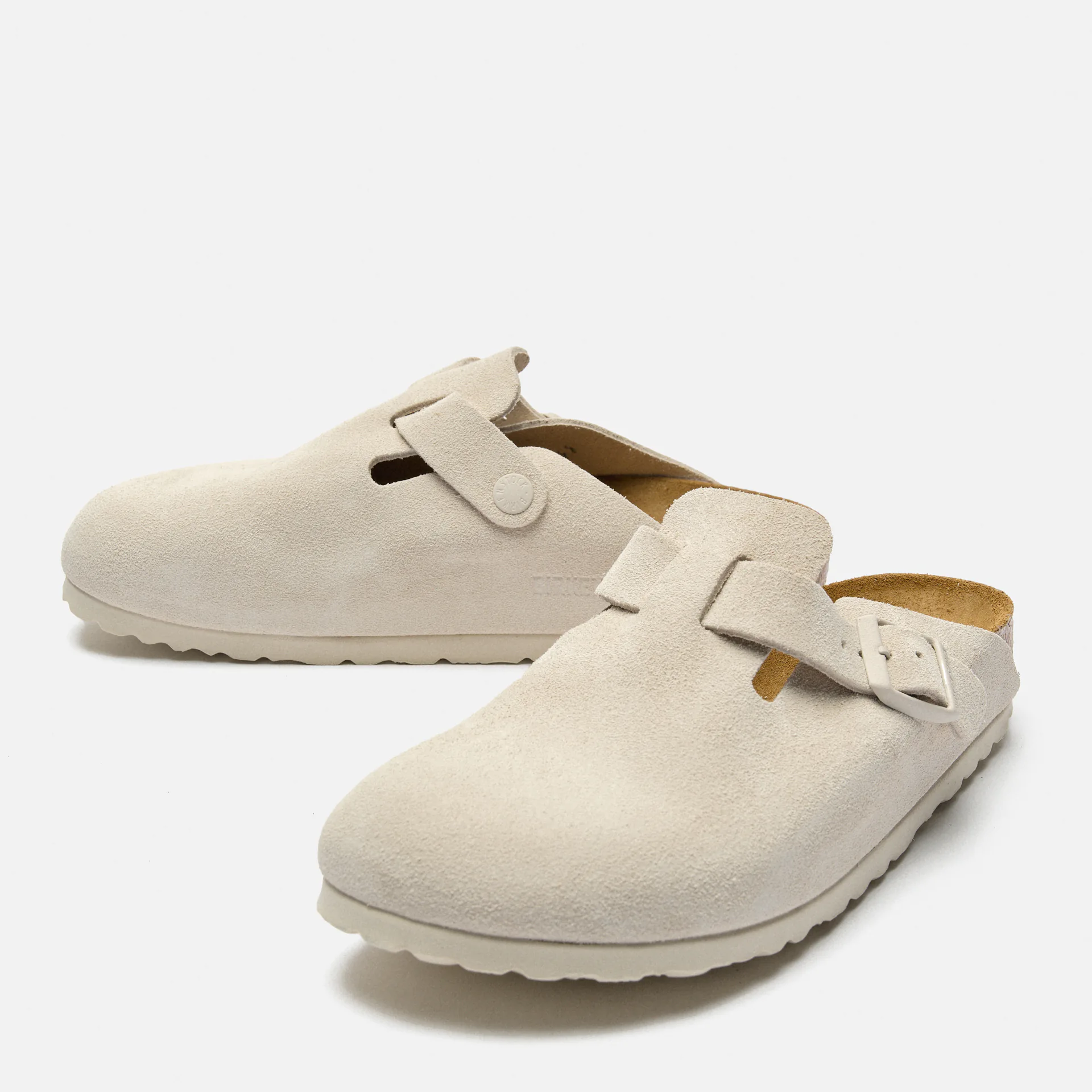 Birkenstock Men Boston Suede Leather Sandals Antique White