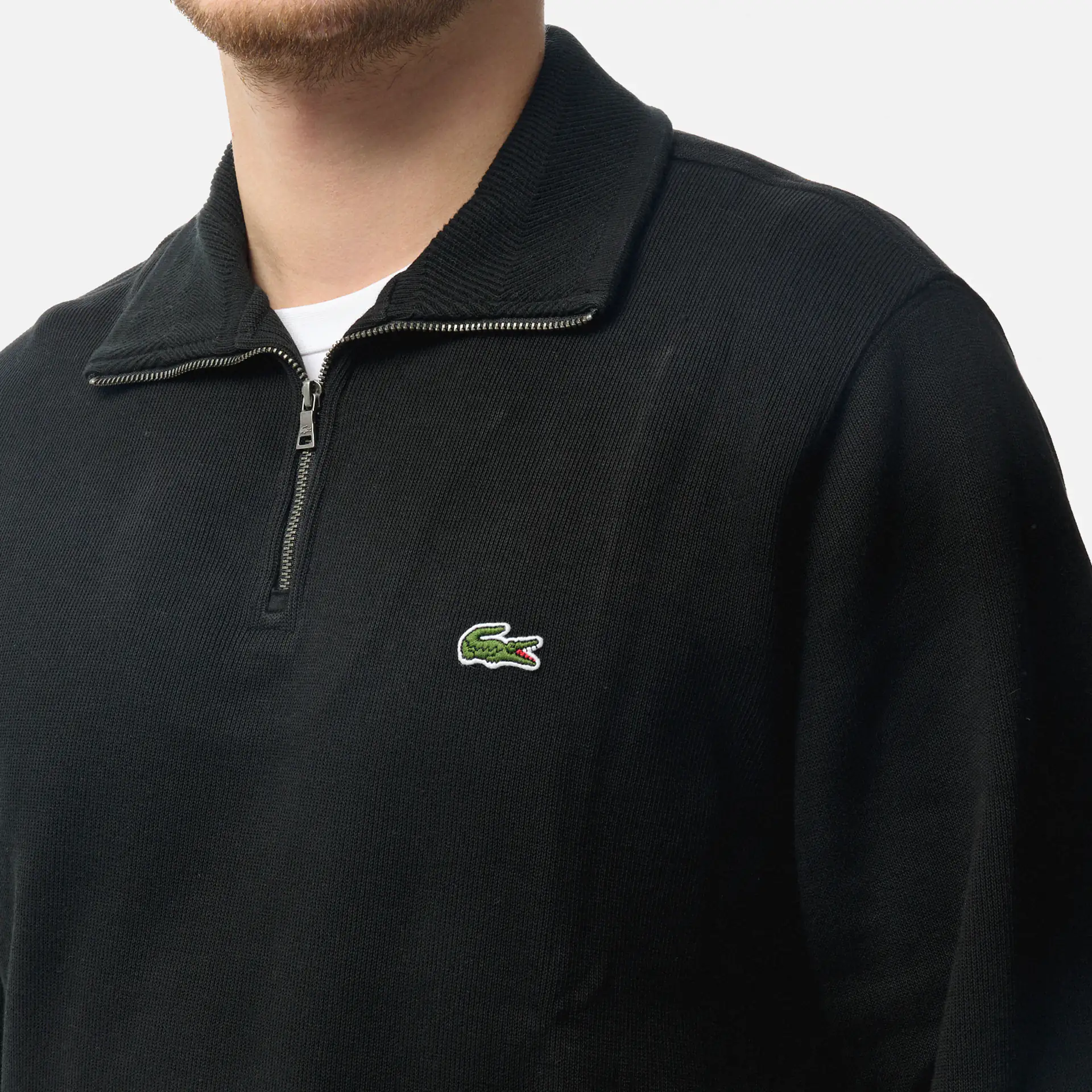 Lacoste Stand-Up Collar Cotton Half-Zip Pullover Black